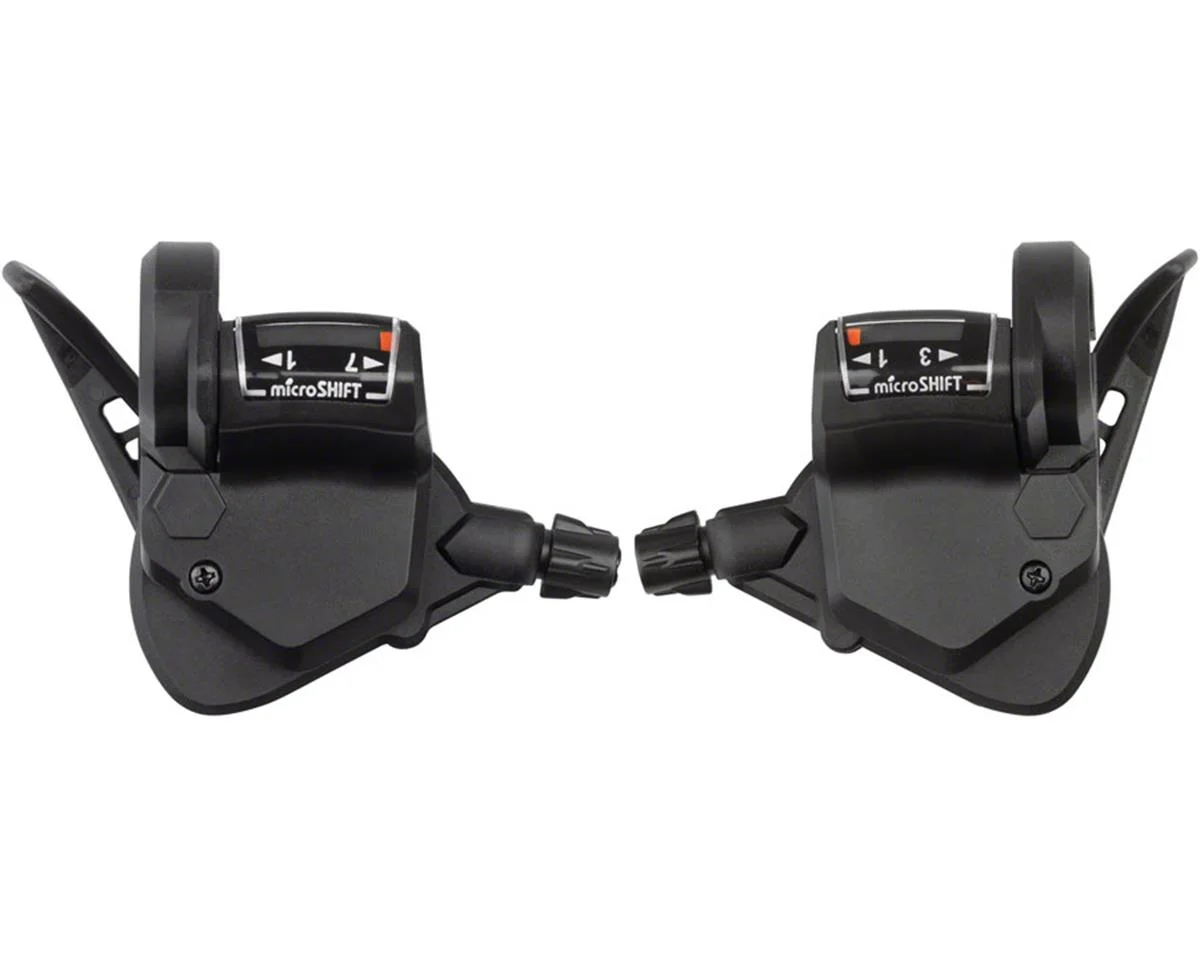 Microshift TS38 Thumb-Tap Shifter (Black) (Pair) (3 x 7 Speed) (w/ Optical Gear Indicator) (Shimano Compatible)